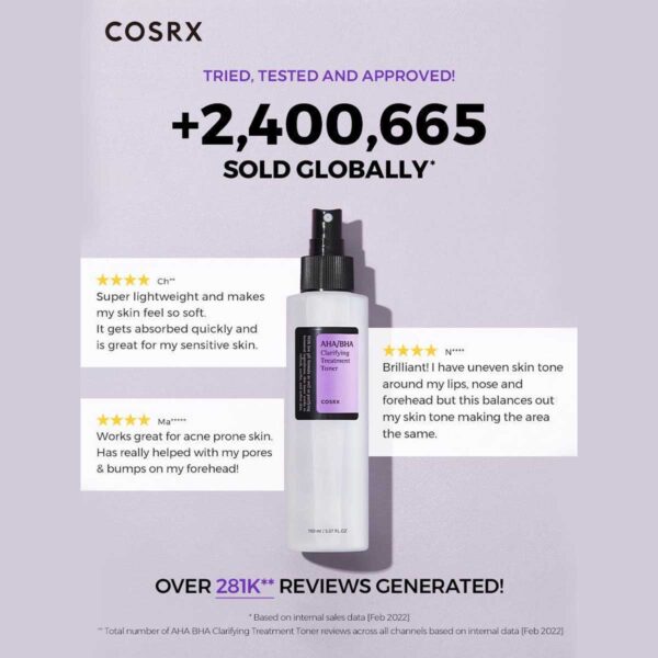 Cosrx AHA BHA Clarifying Treatment Toner – 150ml - Image 3