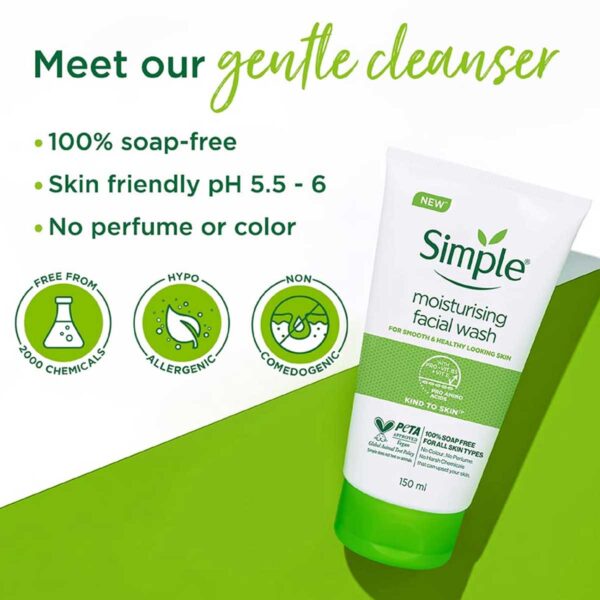 Simple Kind To Skin Moisturising Face Wash – 150ml - Image 5
