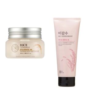 Face Shop Rice Water Bright Foaming Cleanser 50ml + Rice Ceramide Moisture Cream 50ml